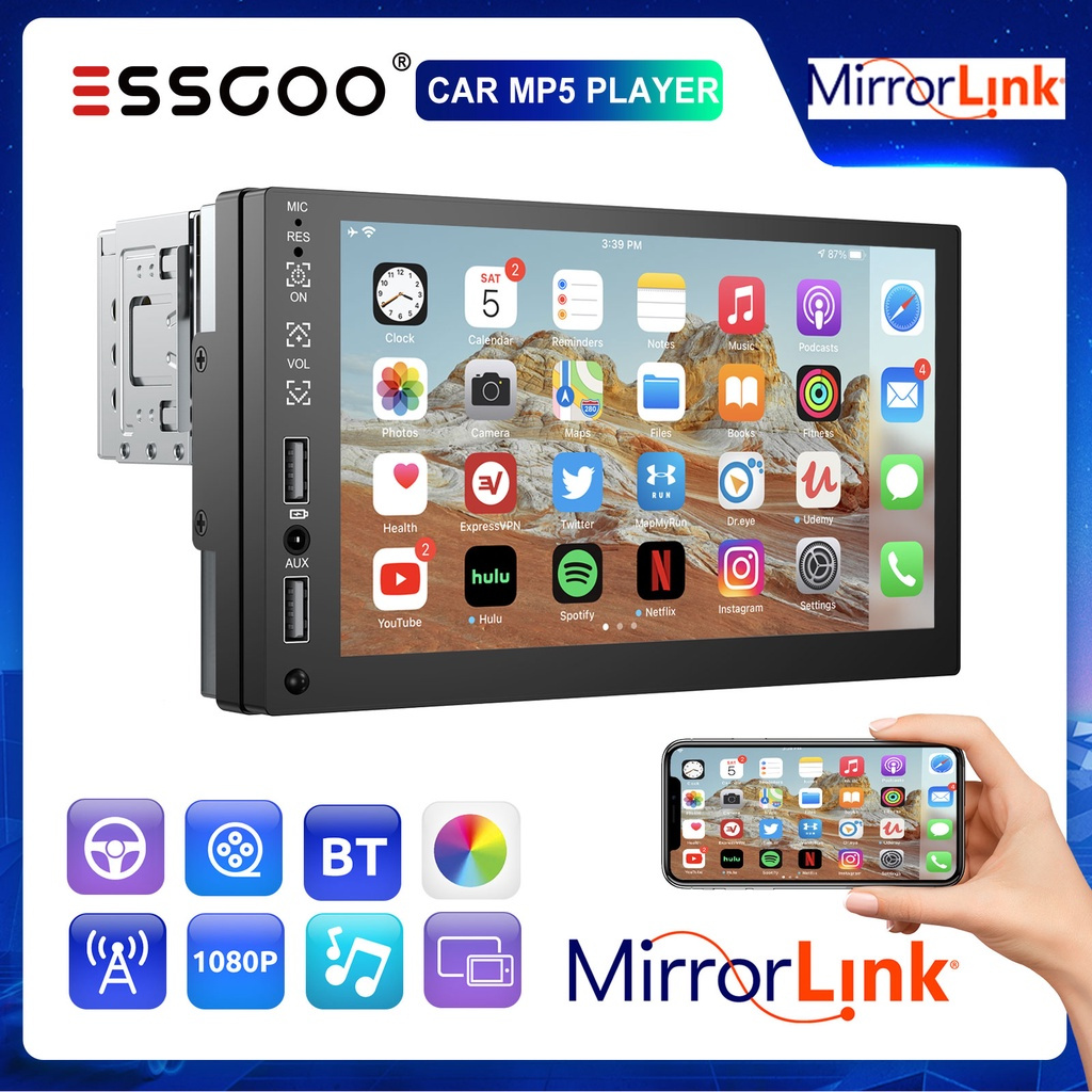 Envio de São PauloESSGOO 1 din 2 din Rádio De Carro Bluetooth 7 Polegada Tela Sensível Ao Toque Mult