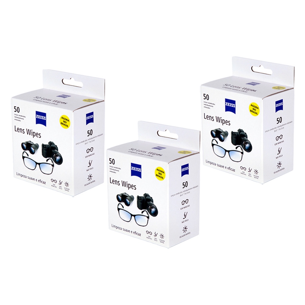 KIT 3 CAIXAS DE 50(unidades) LENS WIPES ou KIT DE 5 CAIXAS DE 30(unidades) LENS WIPES ZEISS PROMO