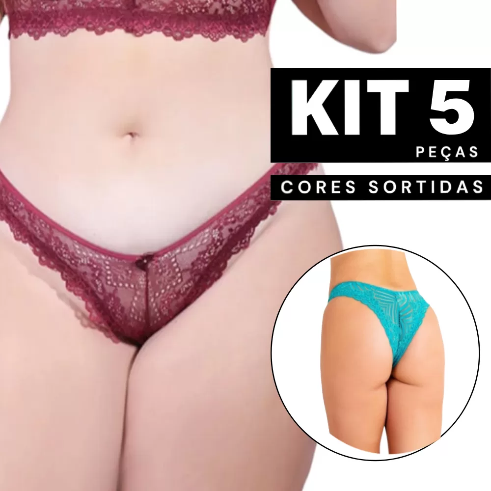 Kit 5 Calcinha de Renda Plus Size Feminina Lingerie Confortável Sexy Respirável Barata Boa Qualidade