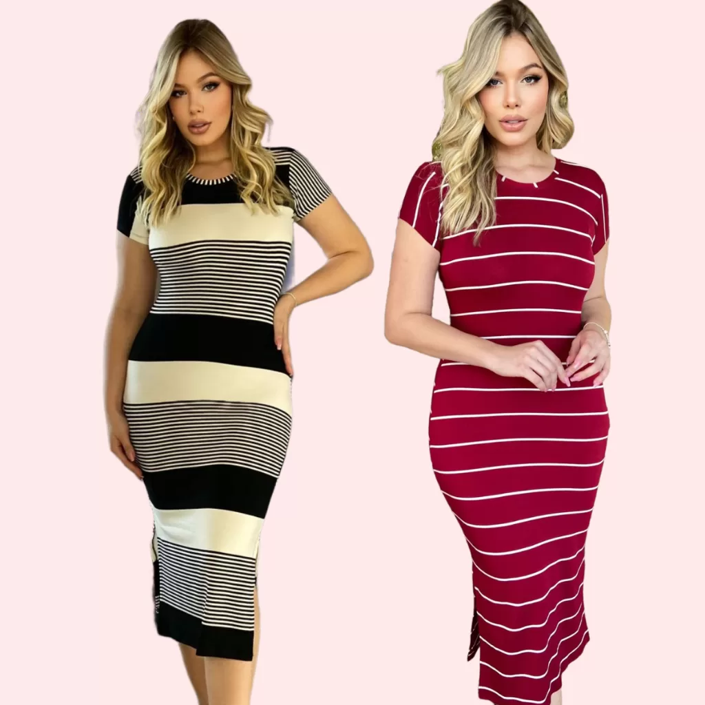 Kit 2 Vestido Max Midi Listrado Moda Evangèlica