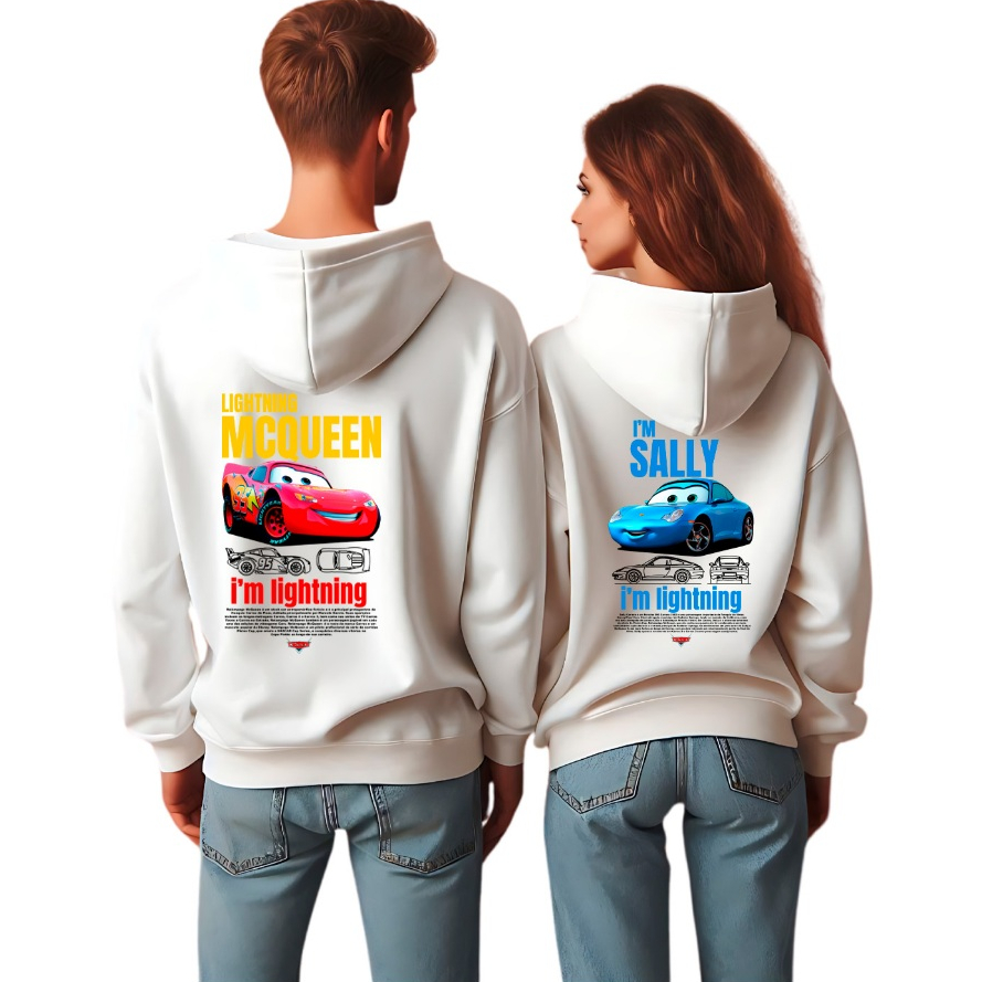 Kit Casal Moletom Branco Canguru Sally e Mcqueen