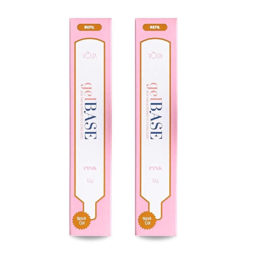 Kit 2 Sachê Refil Gel Base Pink Alongamento Fibra 12g, Vòlia Manicure Unha de Gel Fibra de Vidro Nai