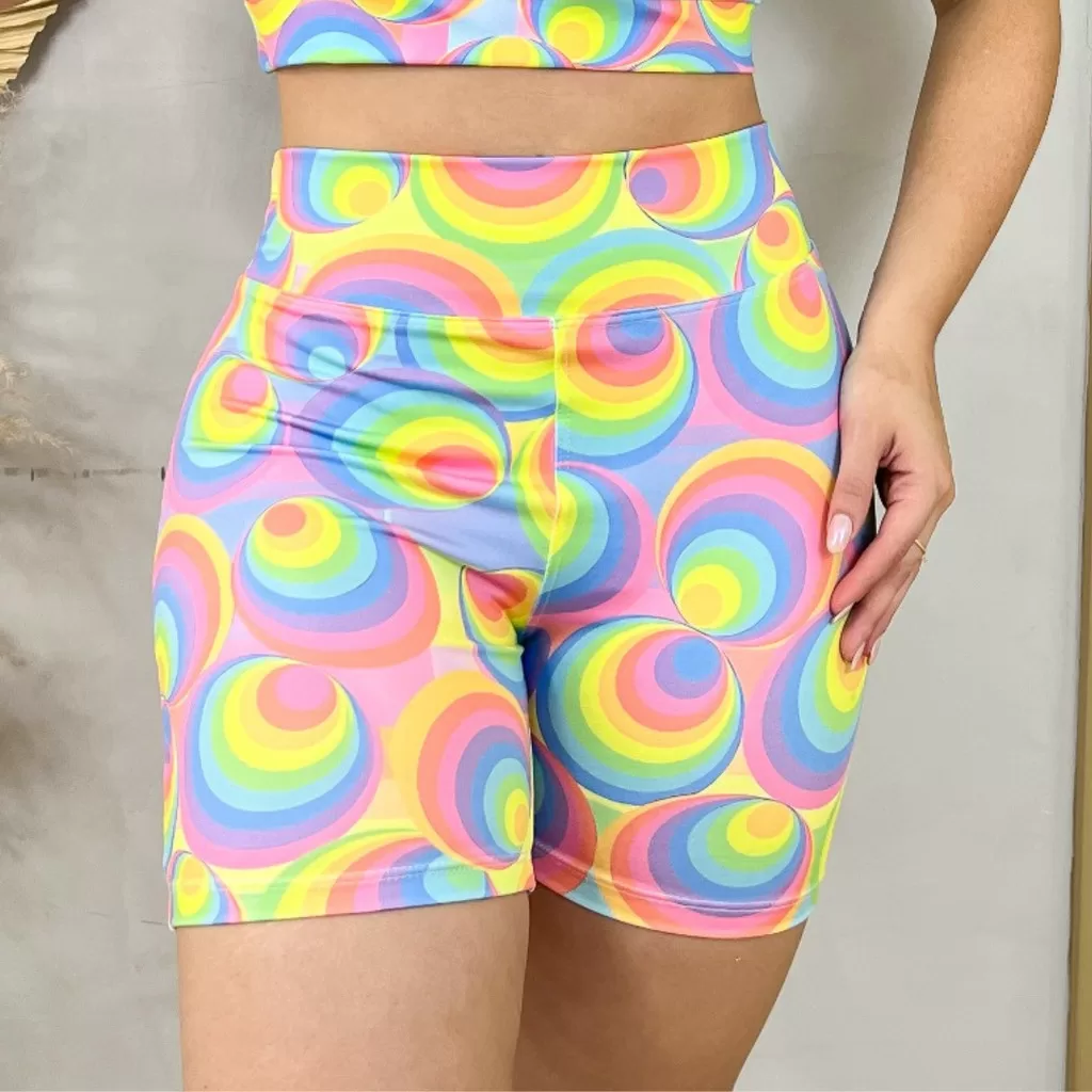 Short Feminino Meia Coxa Cintura Alta Suplex Esportivo Academia Fitness Estampada Aspirais