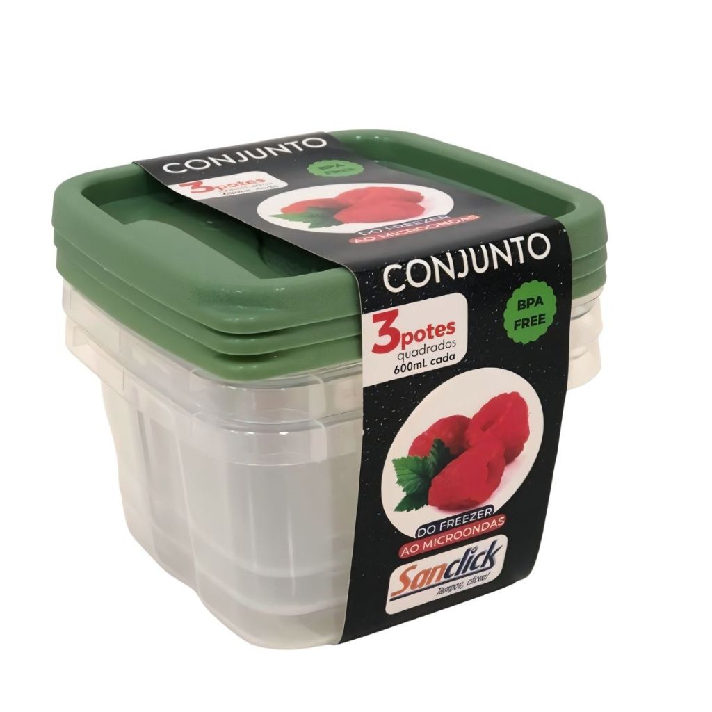 Conjunto Potes Vasilha Retangulares Graduados 600 Ml Conjunto Com Três Potes