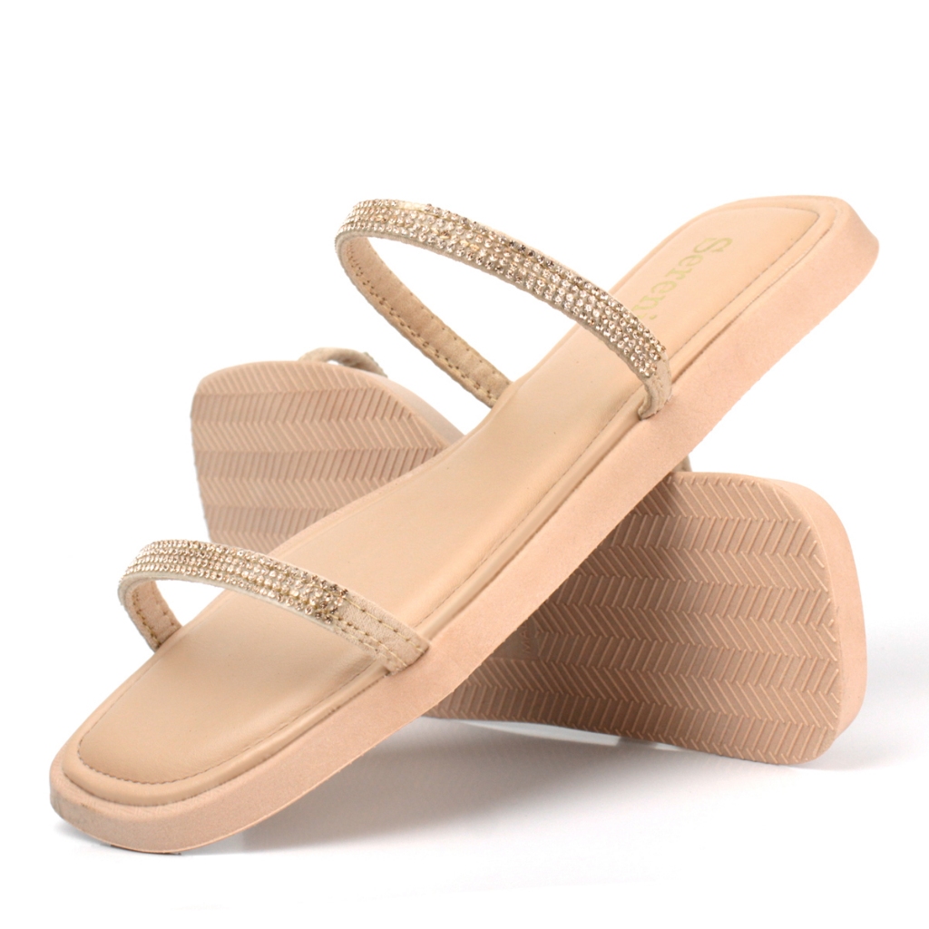 Papete Feminina Rasteirinha Sandália Strass Brilhante Rose Off White EVA Confortável LIQUIDAÇÃO