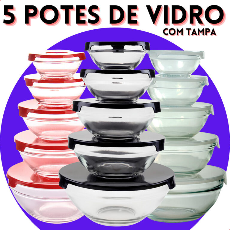 Conjunto Tigela Vidro Bowl Marmita Tampa 5 Peças 