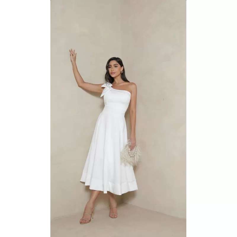Vestido Midi Alça Única Casamento Civil e Festas