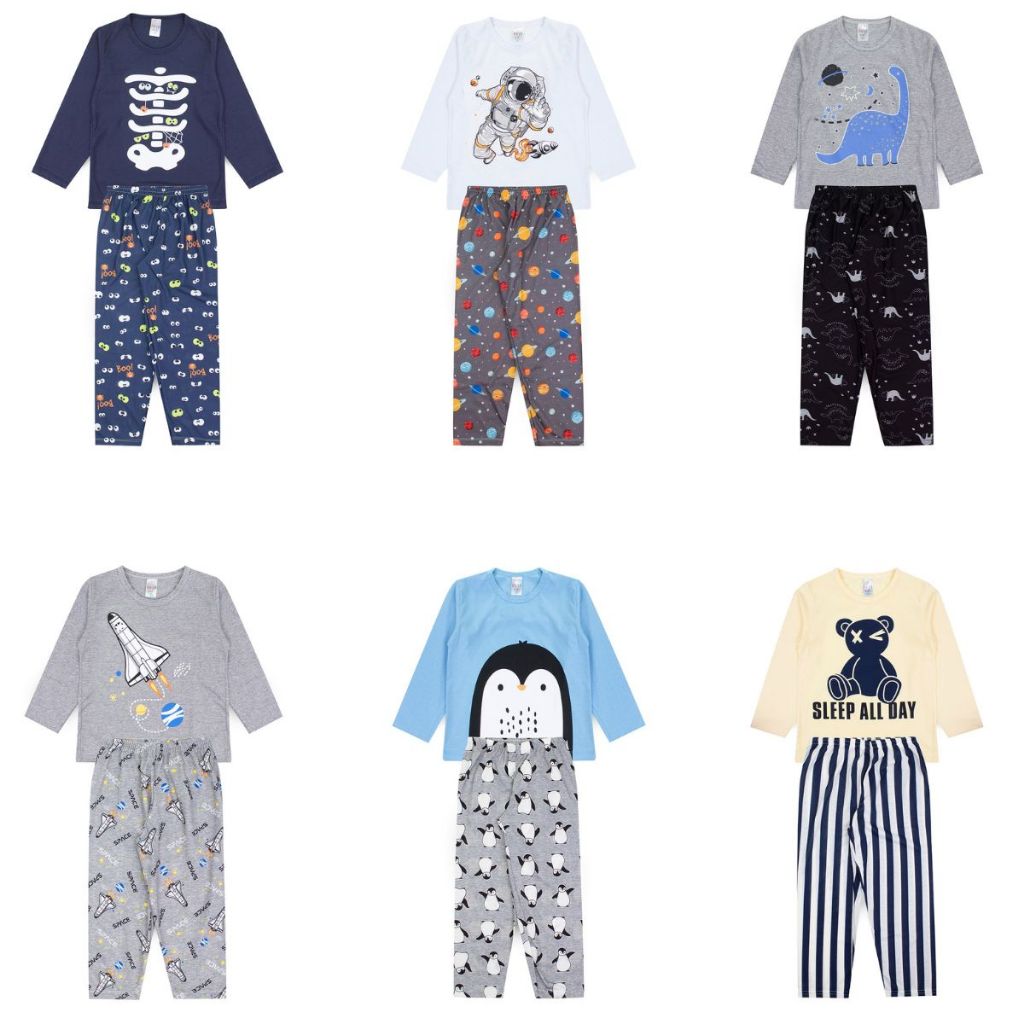 Kit Sortido 2 Pijamas Menino Inverno Tam 1 ao 14 Confortáveis