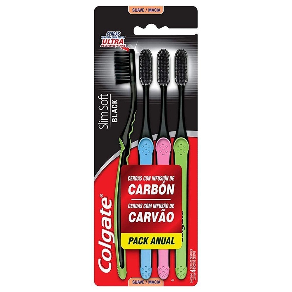 Escova Dental Colgate Slim Soft Black com 4 Unidades