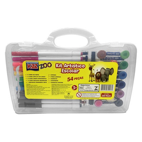 Kit Artístico Escolar 54 Peças Maleta Giz Caneti