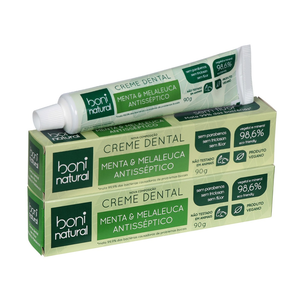 KIT 2 Cremes Dentais Menta e Melaleuca 90g Boni Natural