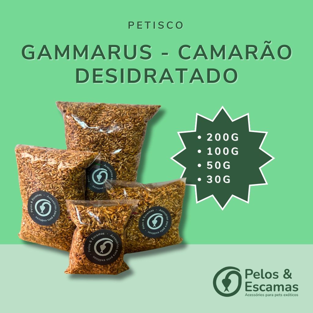 Gammarus – Camarão – Desidratado (Petisco para roedores, aves, anfíbios, peixes)