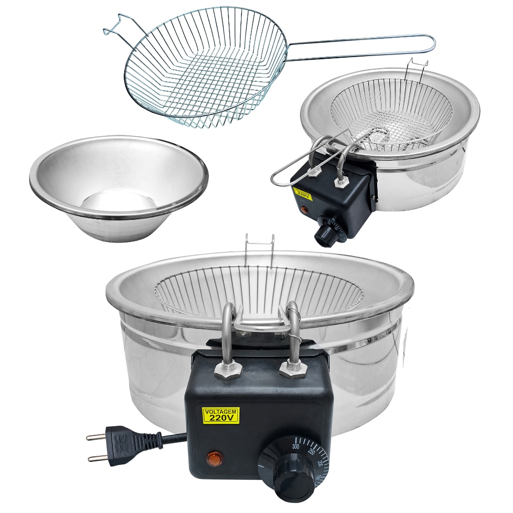 Fritadeira Elétrica Tacho Redondo 5 Litros em Inox para Batatas e Pastéis 110v ou 220v