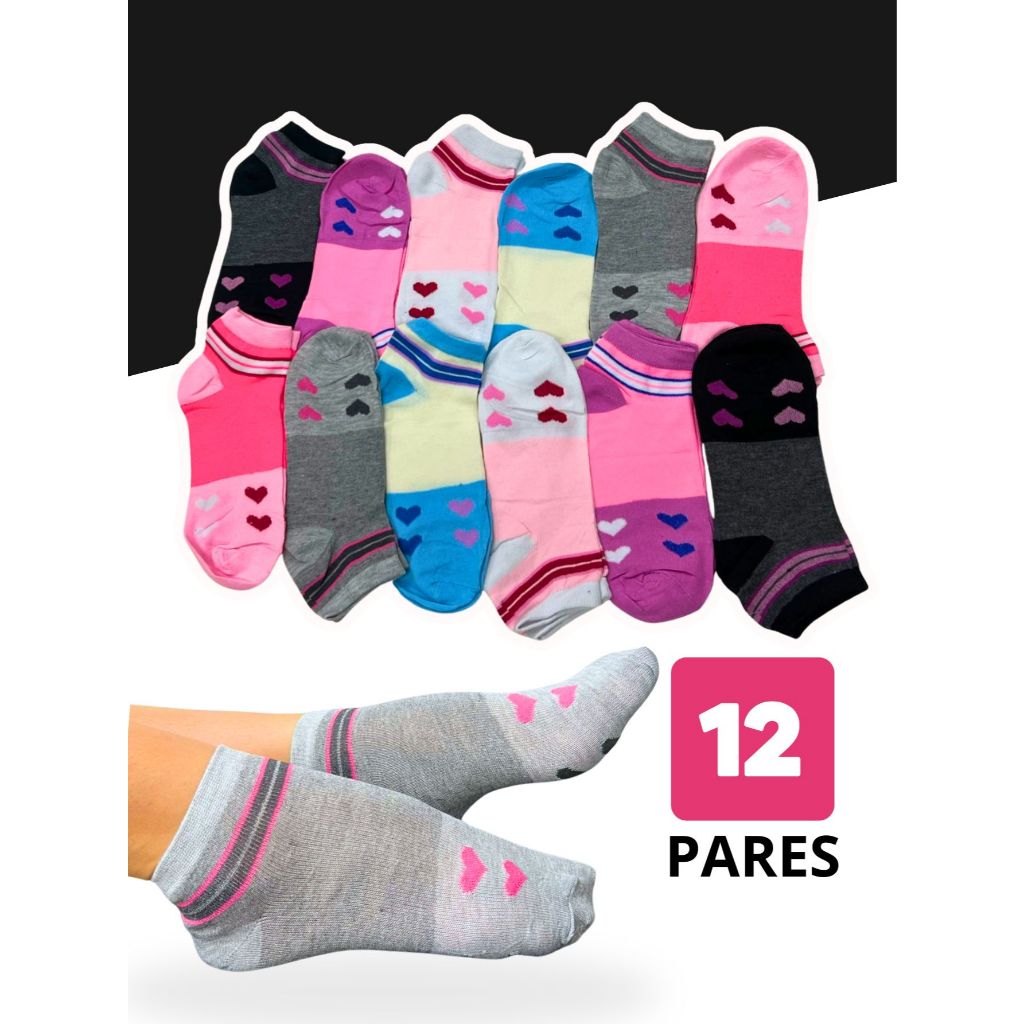 Kit 12 pares de meia soquete feminino cano curto Premium