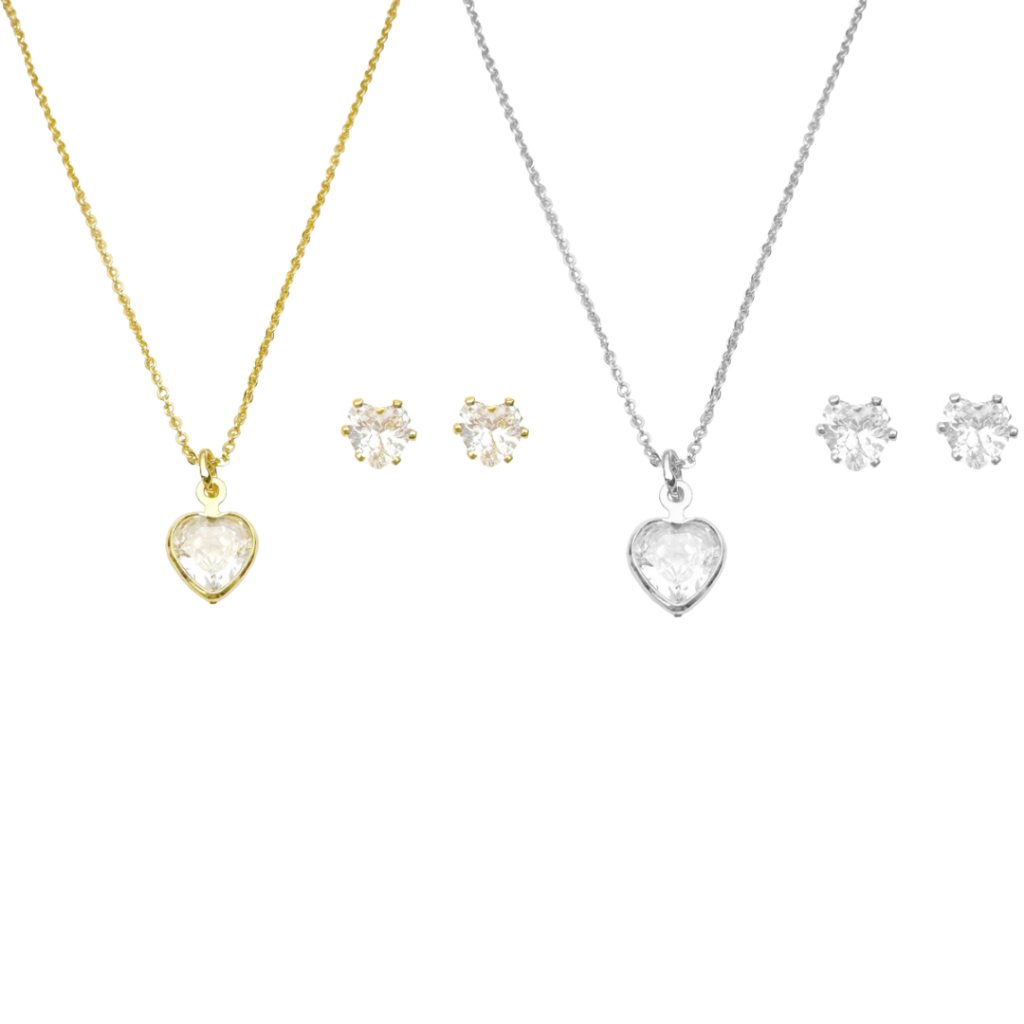 Conjunto Colar Ponto de Luz de Coração + Brinco Coração Femino Choker 45cm Banhado ( Escolha a Cor )