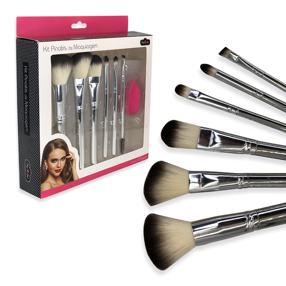 Pincéis de maquiagem profissional kit com 6 pincel e esponja beleza make profissional