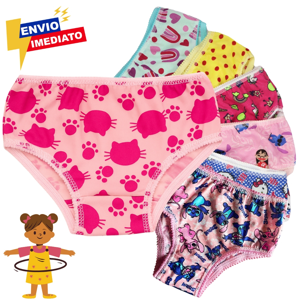 Kit com 5 a 10 Calcinhas Infantil confortável estampadas para meninas 0 a 9 Anos