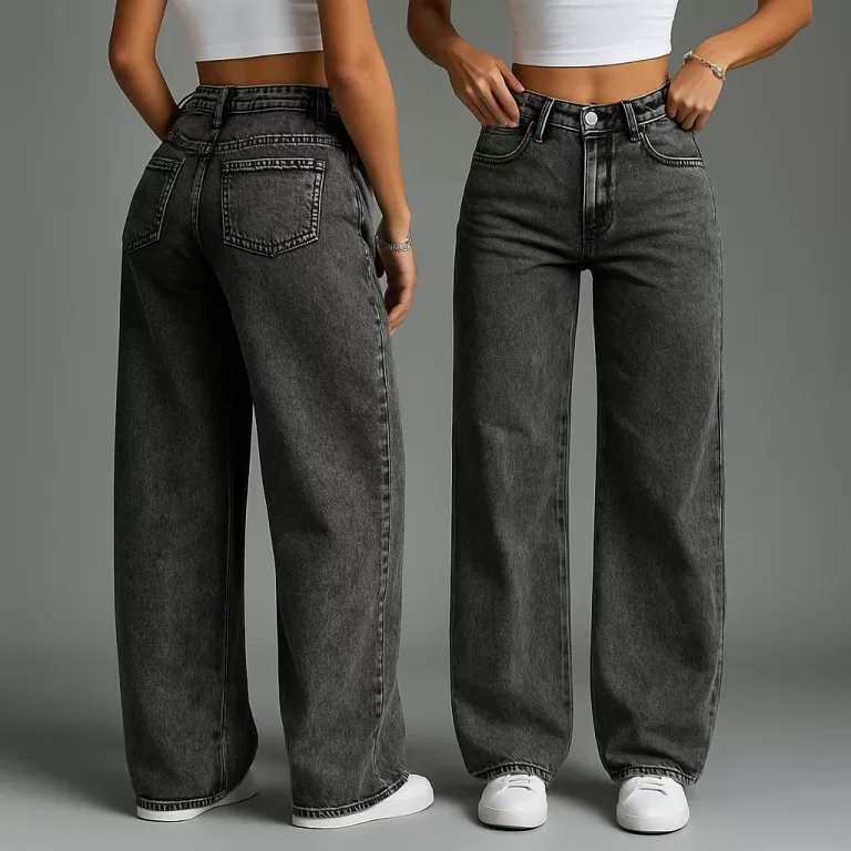 Calça Jeans Feminina Wideleg Pantalona Grafite Ma