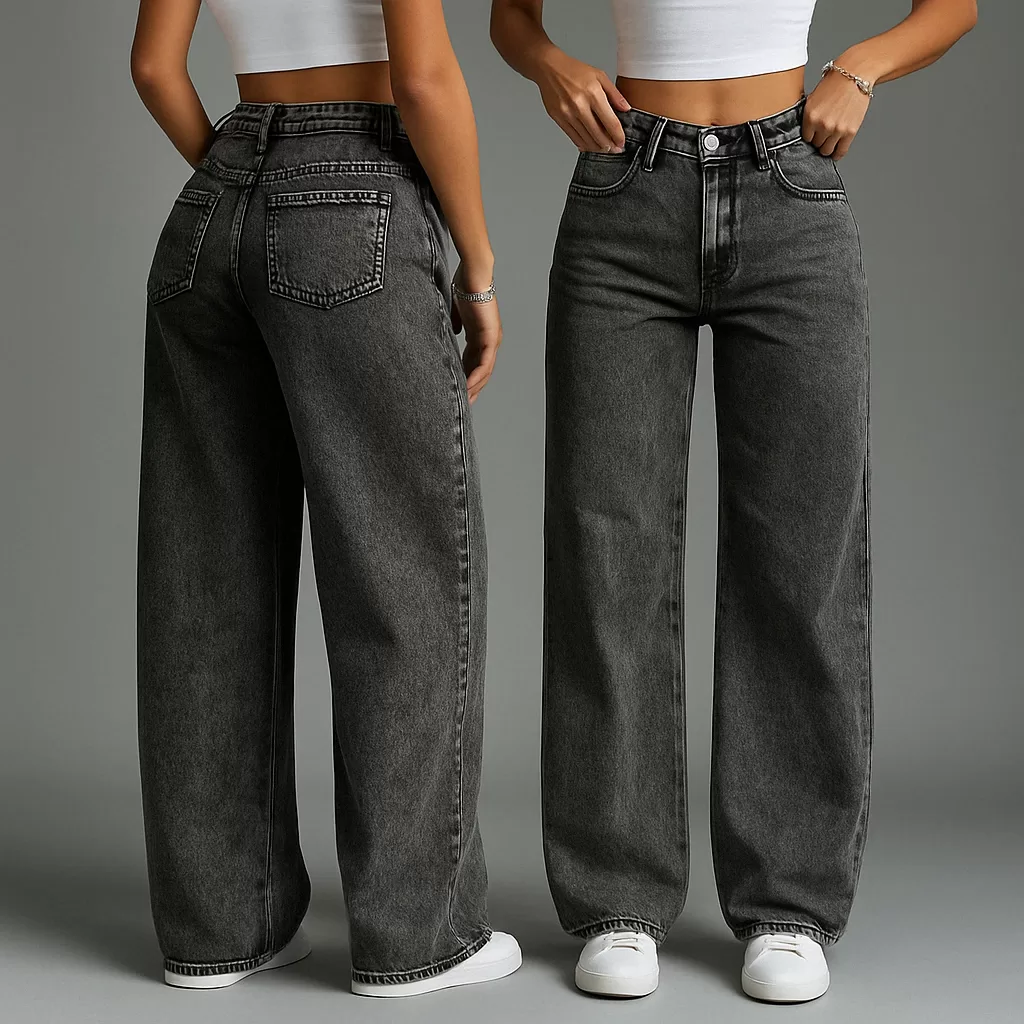 Calça Jeans Feminina Wideleg Pantalona Grafite Marmorizada 34 Ao 44