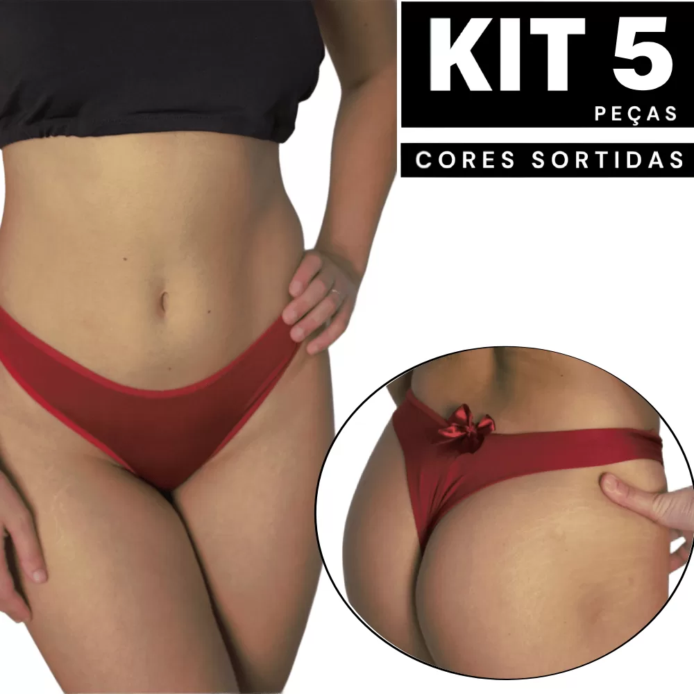 Kit 1 à 5 Calcinha Fio Dental Tanga Duplo Confortável