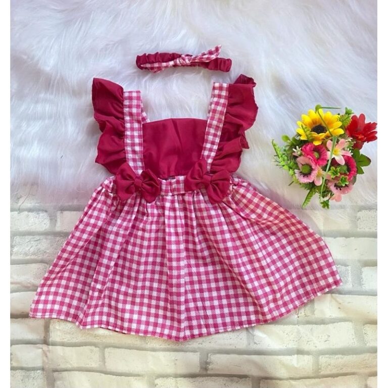 Salopetes vestido junina quadriculado veste até 1