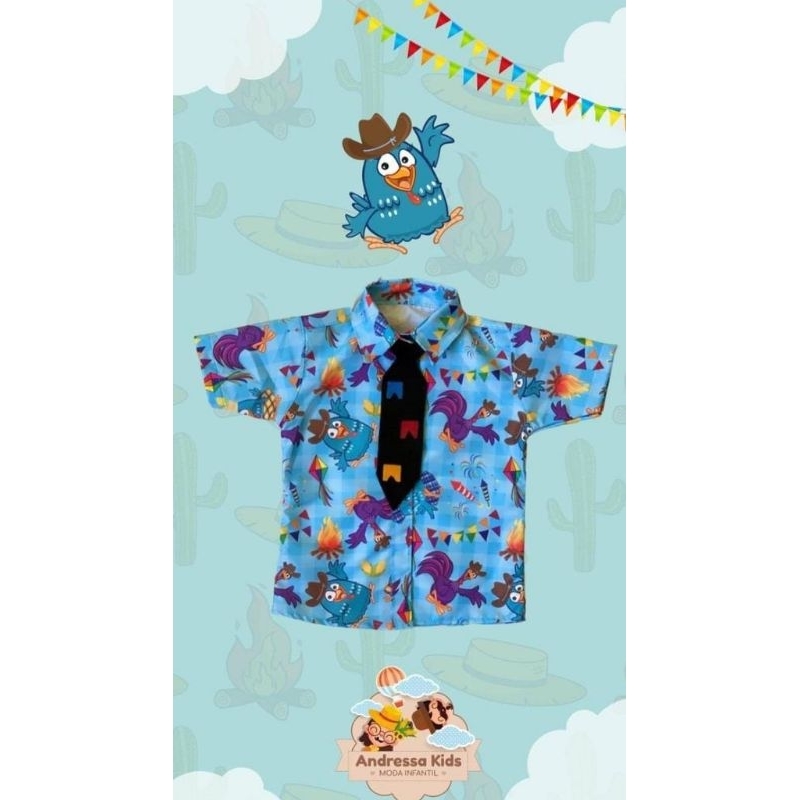 camisa social festa junina  arraia galinha pintadinha tam 1 a 4 anos