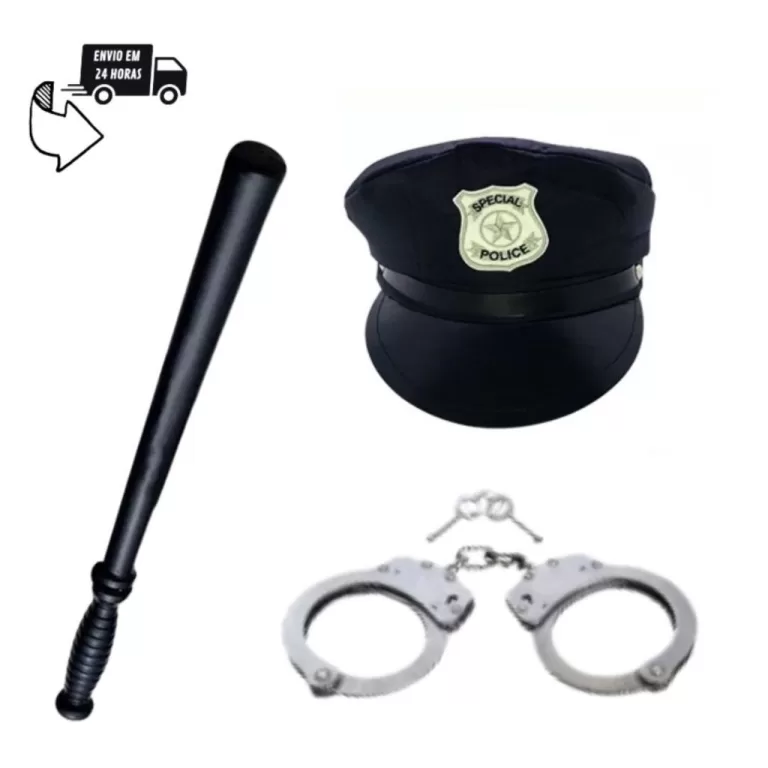 Fantasia Policial Quepe, Algema e Cacetete 3pç Ca