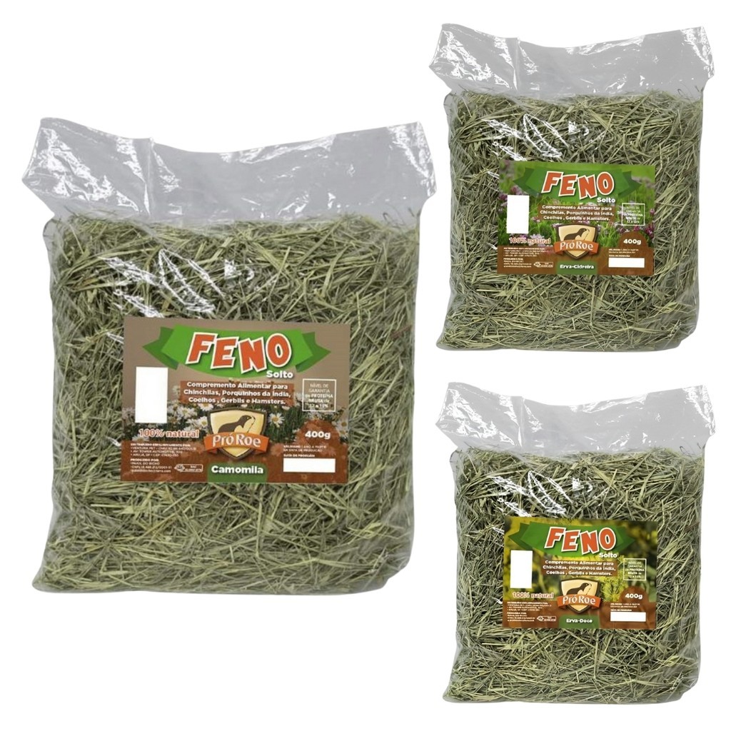Feno Natural Nutritivo ProRoe 400g para Roedores e Coelhos