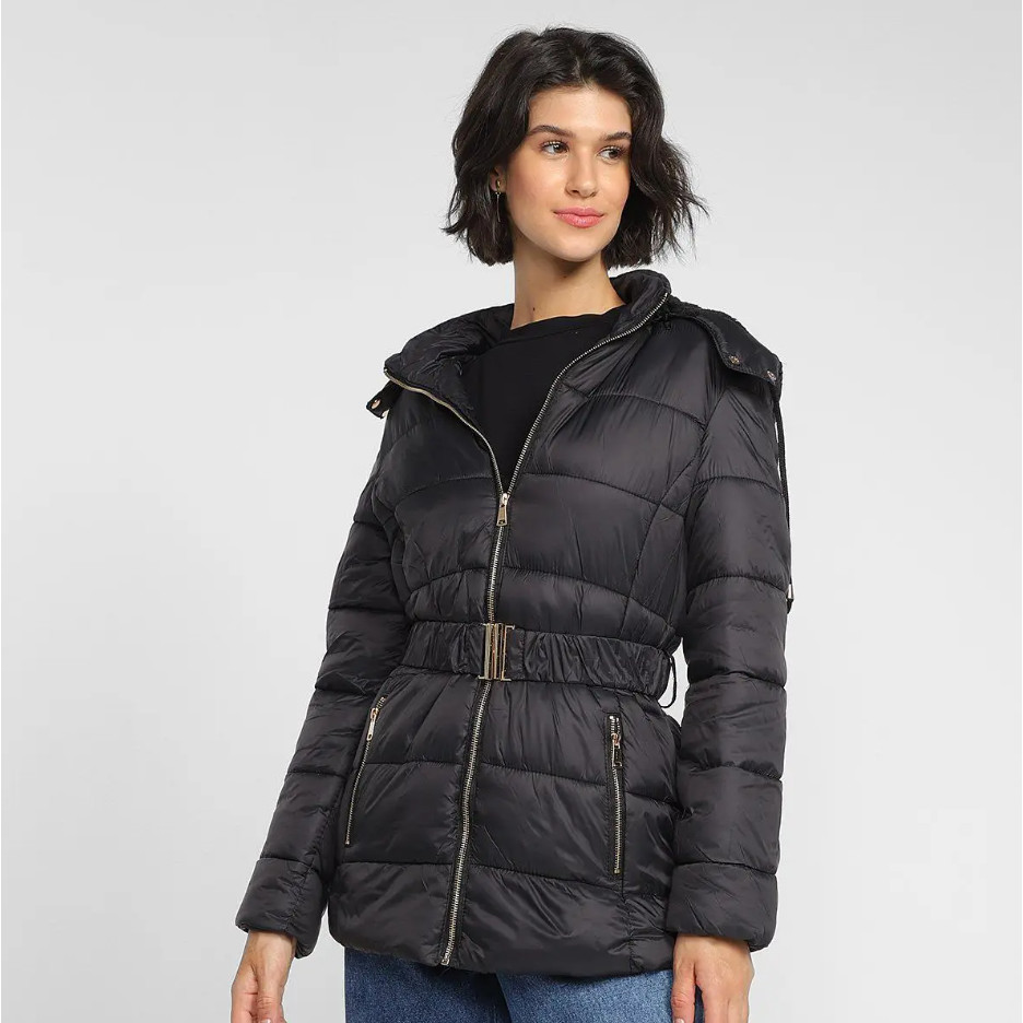 Jaqueta Bomber Feminina Com Capuz e Cinto The Style Box College Oversized Estilo TikTok Moda Outono