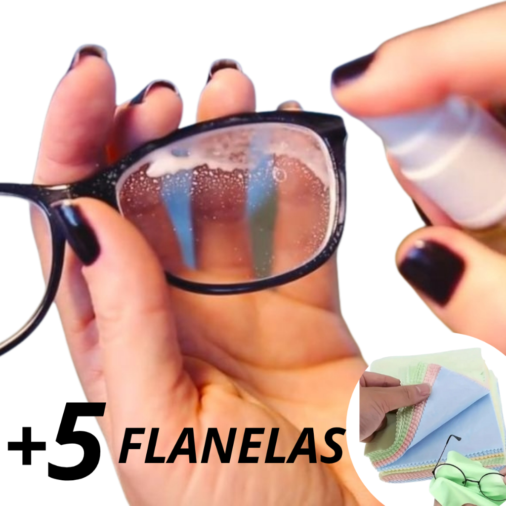 Limpa Lentes de Óculos + Flanelas Microfibra óculos de Sol Oculos de Grau Tela de Celular Multiuso