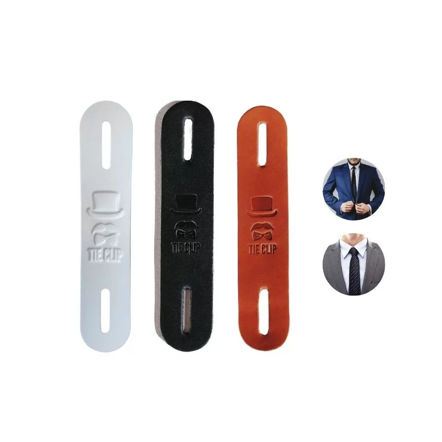 Prendedor Gravata 3 Unidades Tie Clip Invisível Alta Resistência Branco, Preto e Marrom