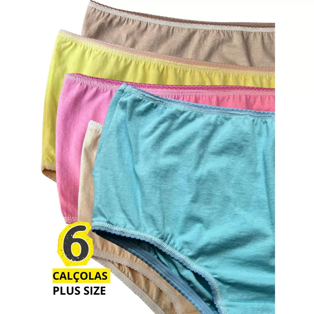 Kit 6 Calcinha  Calçola Para Senhora Grande  Algodão Cores Variadas Confortável / Cor Lisa