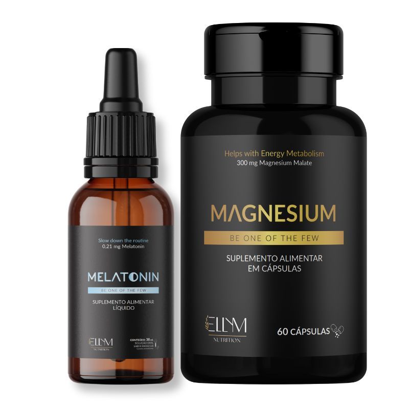 Melatonina Pura Concentrada 0.21mg Gotas + Magnesio Dimalato Puro 60Caps Kit Ellym Nutrition