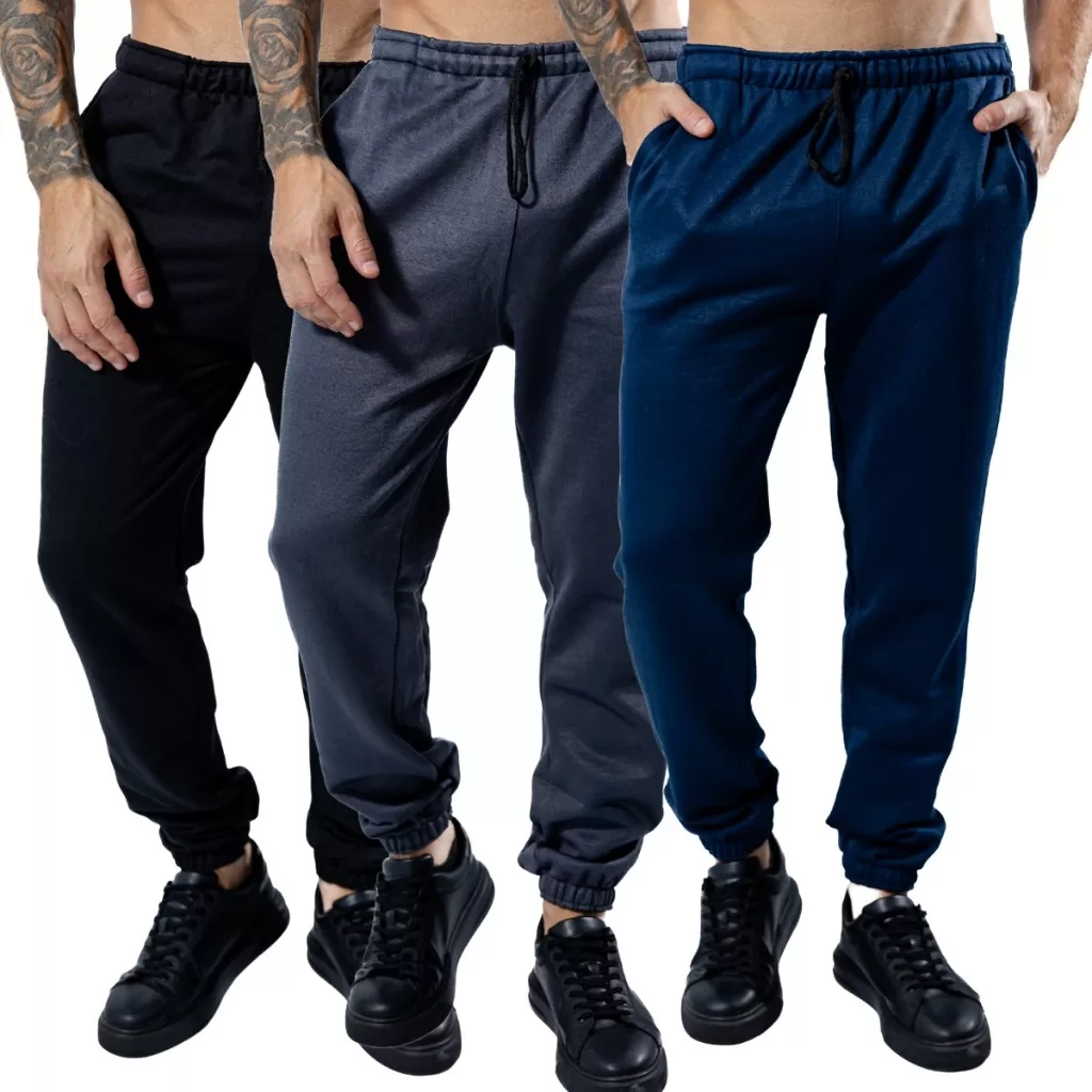 Calça Moletom Tradicional Peluciada Lisa Para Homem Estilo Jogger Com Punho