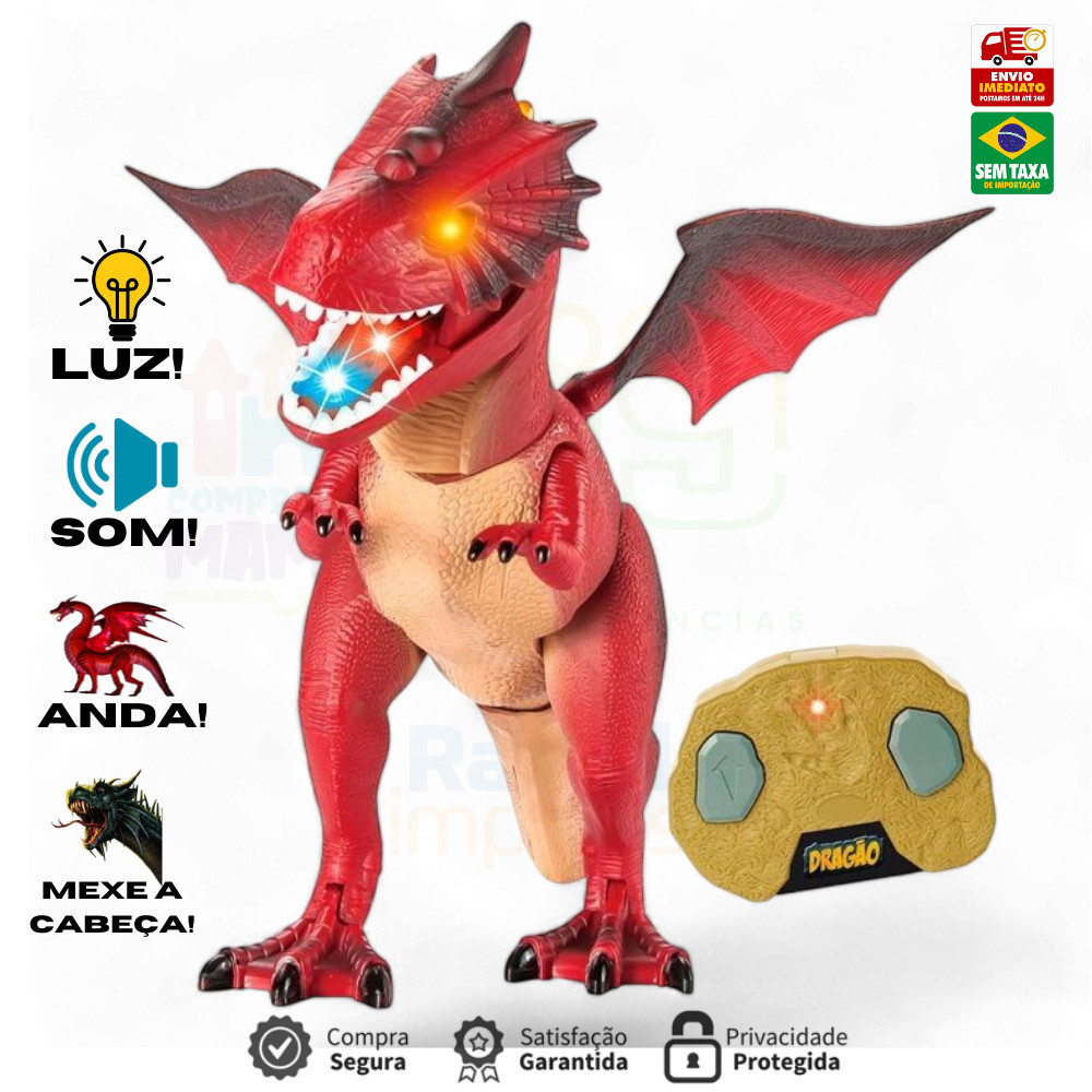 Boneco Dragão Vermelho com Controle Infravermelho DM Toys