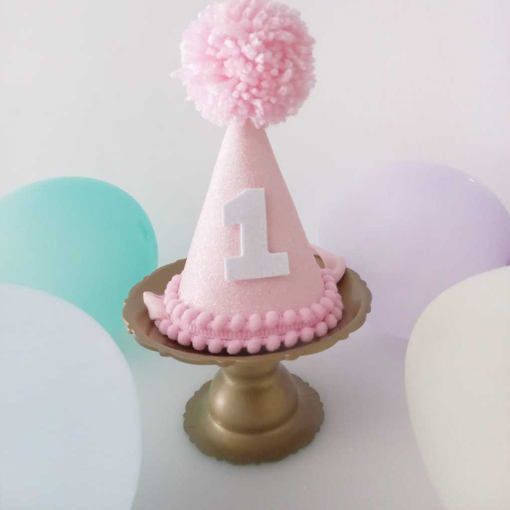 Chapéu De Aniversário Ensaio Fotográfico Smash The Cake ou Comemoração Em Casa Menina Rosa