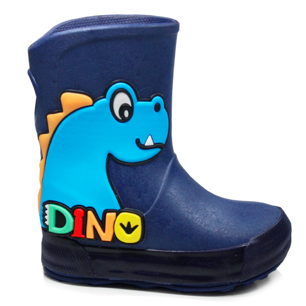 Galocha Bota Infantil De Chuva Plugt Meninos Confortável Dino Leve Antiderrapante Dinossauro Azul