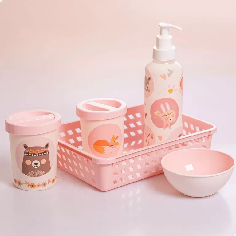 Kit Higiene Rosa Menina Plasútil Bebê 5 Peças F