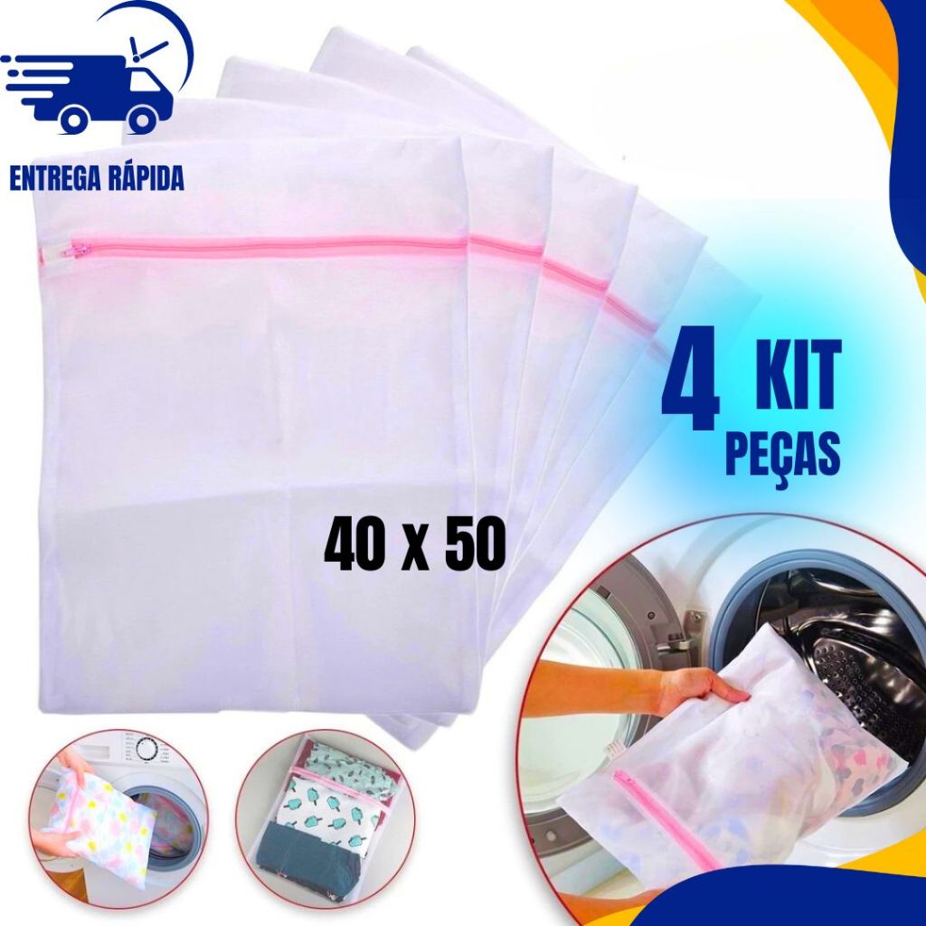 kit 4 Sacos para maquina de lavar roupas delicadas peças intimas ideal para organizar roupa na mala