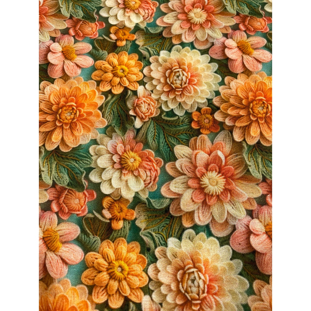 Tecido Tricoline Estampado Digital 100% Algodão – Flor Bordada laranja
