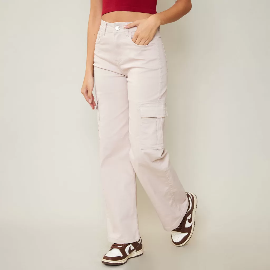 Biotipo Calça Jeans Feminina Wide Leg Sarja Bege