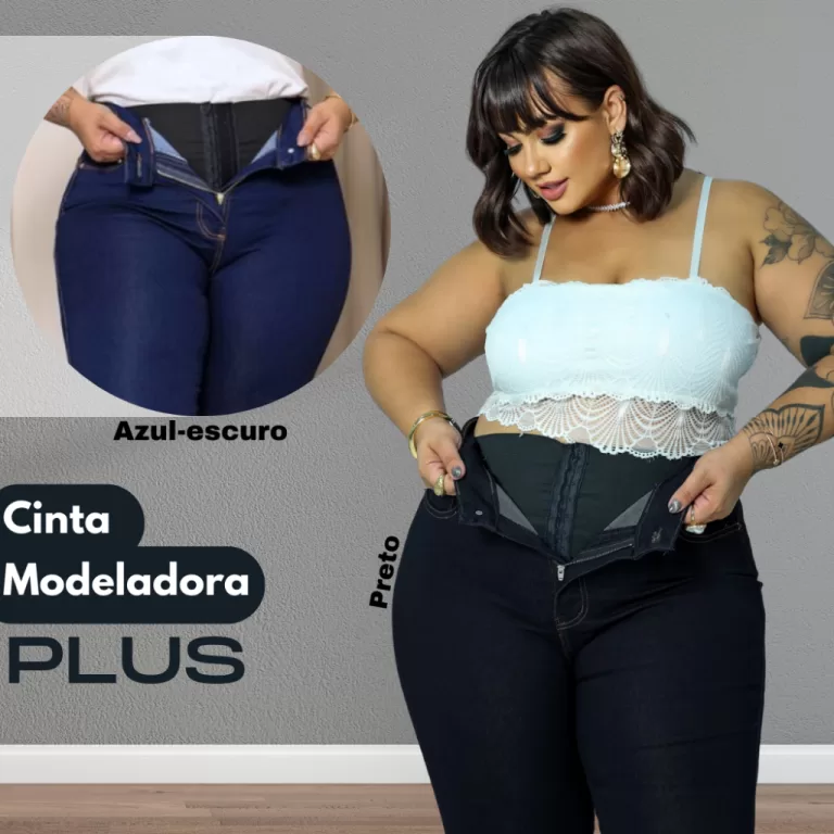 Calça Cinta Modeladora Jeans Plus Cintura Alta Re