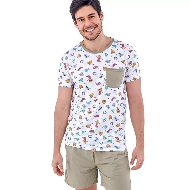 Pijama Masculino Verão Manga Curta com Shorts Est