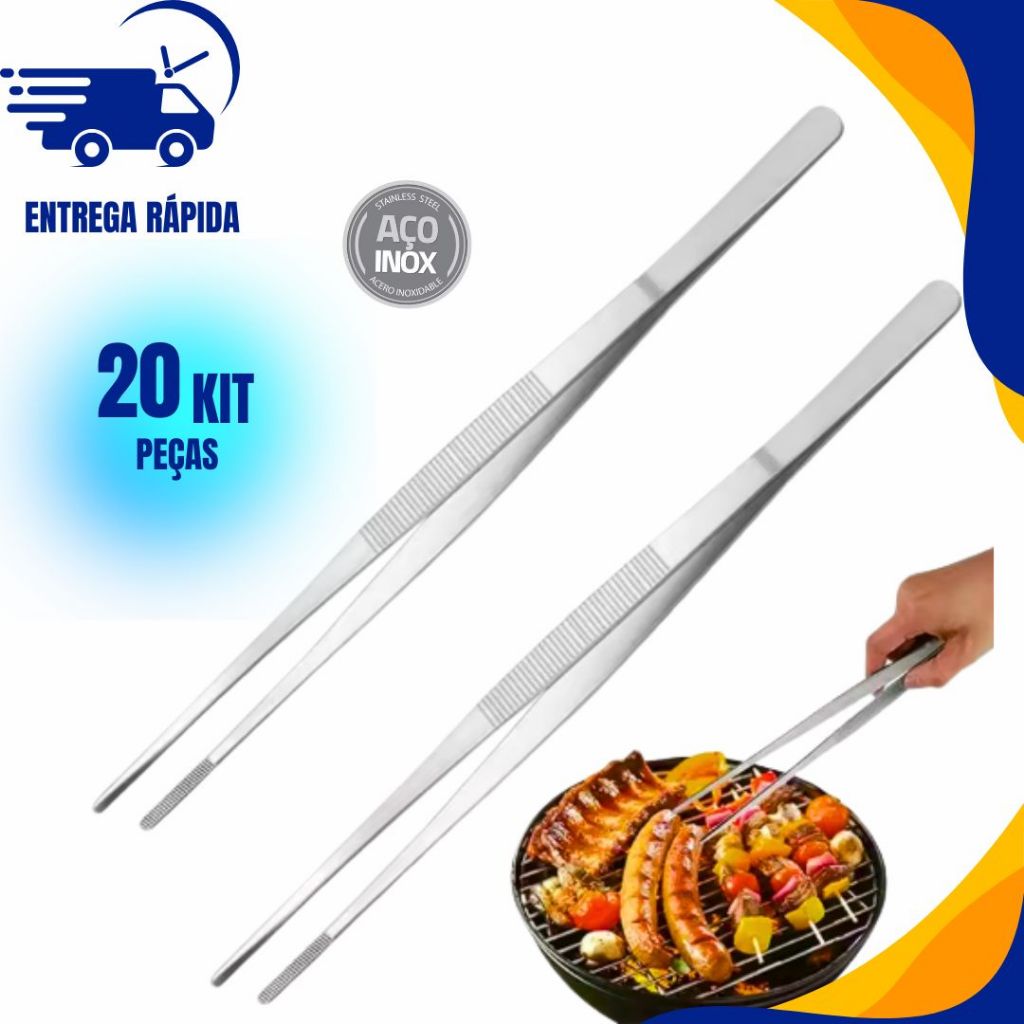 KIT 20 Pinça Culinária de 30cm Aco Inox Precisao