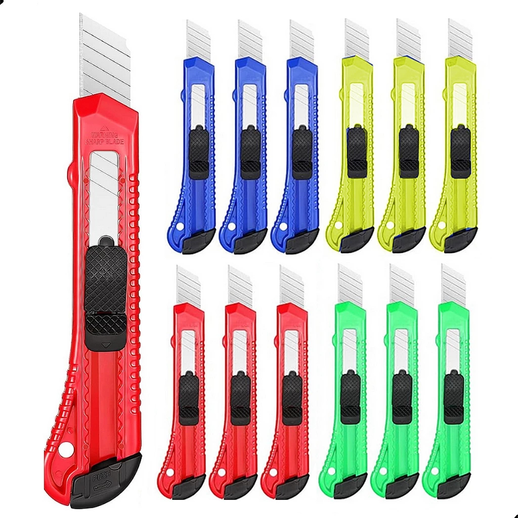 Kit 12 ESTILETES 15CM C/ TRAVA CABO EMBORRACHADO cores variadas