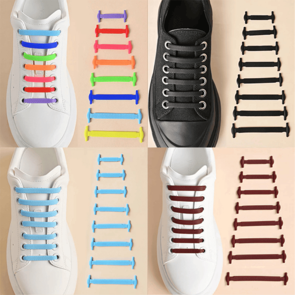 Kit 4 Cadarços de Silicone para Sapatos Elásticos, Coloridos e Resistente