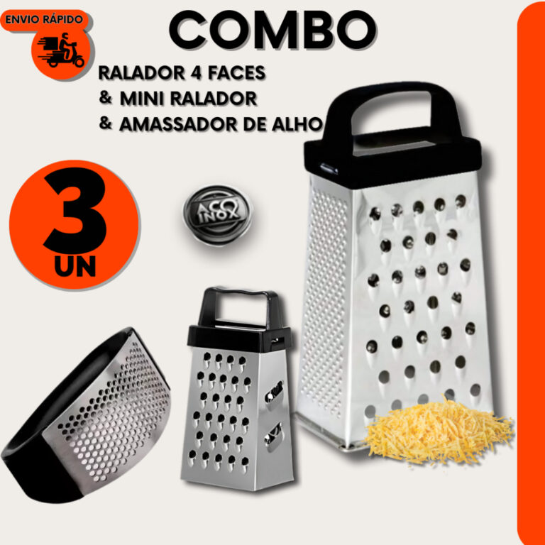 Combo Ralador + Mini Ralador + Amassador de Alho p