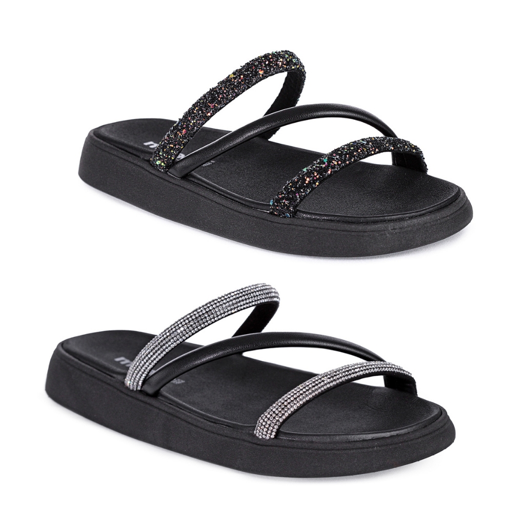 Sandália Moleca Tira Tripla Feminino Brilho Elegante Confortável Macia Leve Casual Moda Blogueira