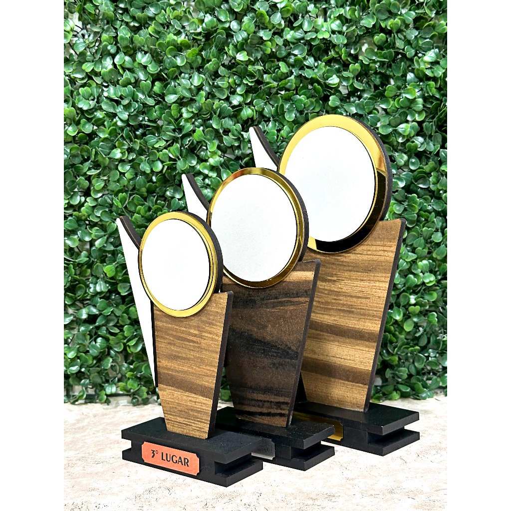 kit Troféus de Premiação  Design Moderno em Madeira e Acrílico 1., 2. e 3. lugares