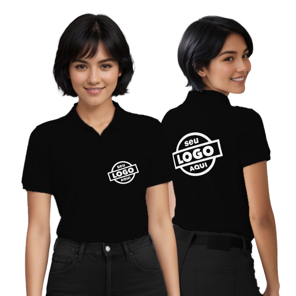 Camisa Feminina Polo Malha Pique Personalizada Logo Peito e Costa